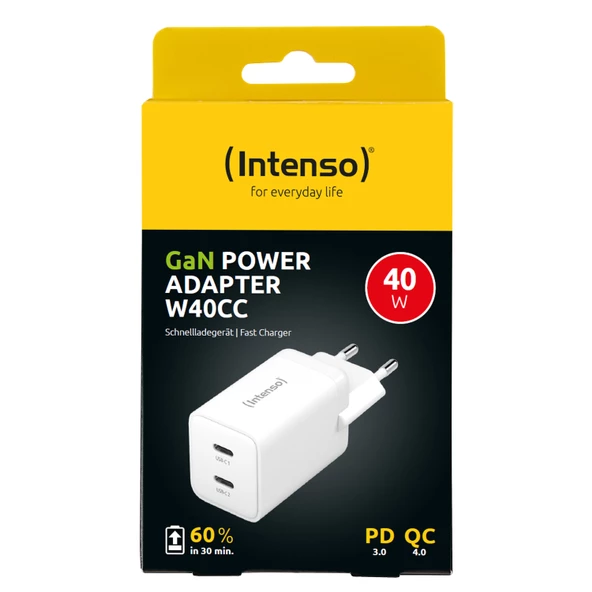 Intenso 40w 2 X Usb-c Süper Hızlı Şarj Güç Adaptörü Enerji Tasarruflu Gan Teknolojisi Beyaz