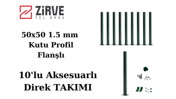 Zirve Tel Örgü 50 cm Panel Çit Direği Aksesuarlı (10 Adet)