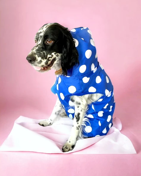 Mega Dots Blue Köpek Kapşonlu Yağmurluk Orta ve Büyük Irklar İçin - 5