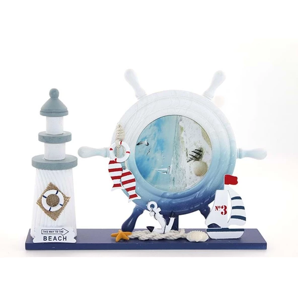 Ahşap Marin Deniz Feneri Dümenli Çerceve ürün görseli 1