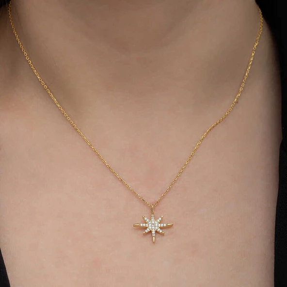 Gümüş Gold Kutup Yıldızı Kadın Kolye - Resim 4