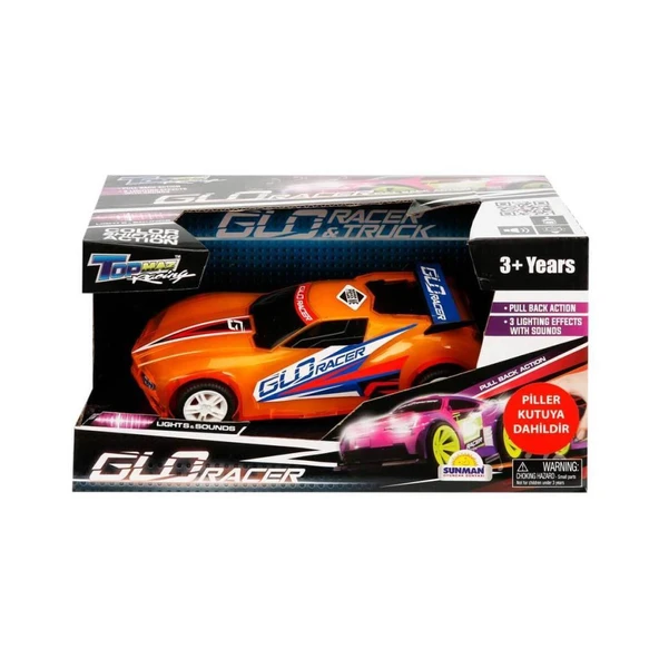 Topmaz Racing Sesli ve Işıklı Glo Racer Çek Bırak TURUNCU Araba 18 cm - 2