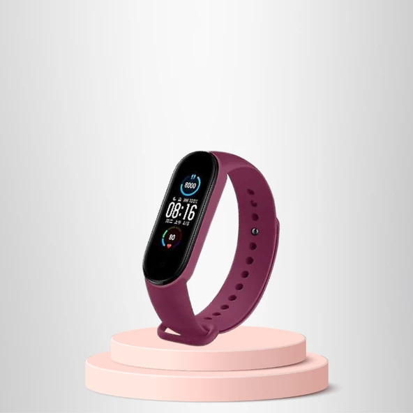 Mi Band 5-6 Uyumlu  Silikon Kordon M5-M6 Uyumlu BORDO