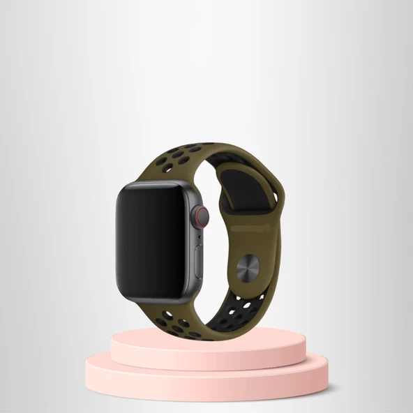 Apple Watch 42 44 45 49 Mm/L  Kordon Kayış Bileklik Delikli HAKİ-SİYAH