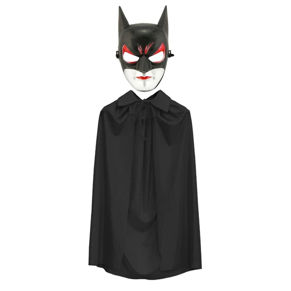 Batman Maskesi Cat Woman ve Batman Pelerini 90 cm Siyah Renk Set