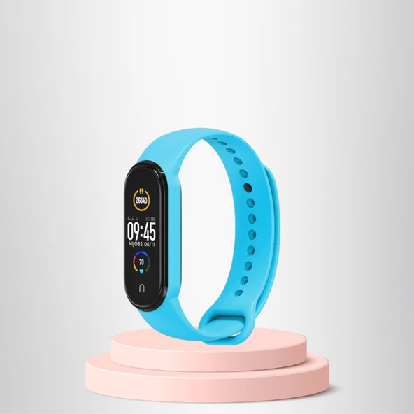 Mi Band 5-6 Uyumlu  Silikon Kordon M5-M6 Uyumlu AÇIK MAVİ