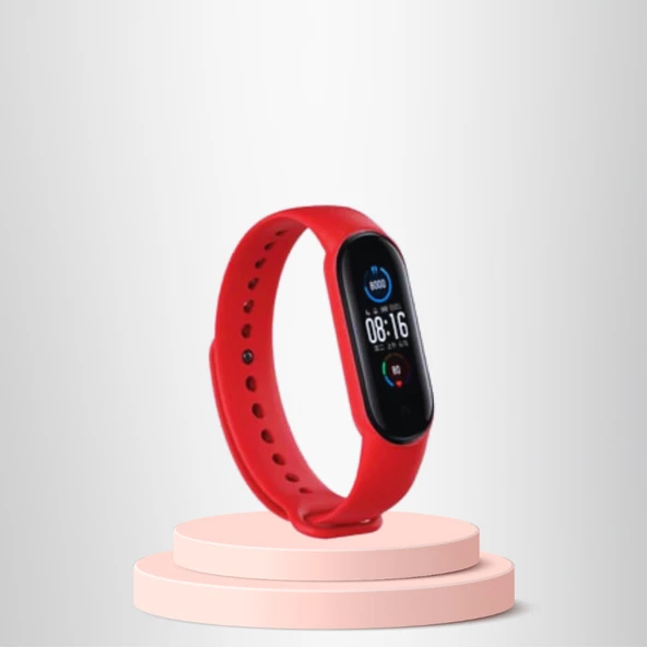 Mi Band 5-6 Uyumlu  Silikon Kordon M5-M6 Uyumlu KIRMIZI