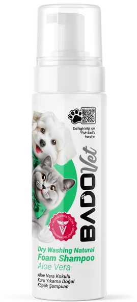 Bado Kediler ve Köpekler İçin Aloe Vera Kokulu Kuru Yıkama Doğal Köpük Şampuan 200 Ml