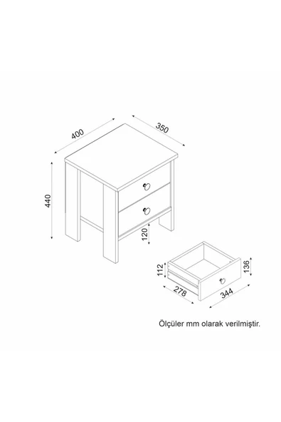 DECOMECH BERLİN  2 ÇEKMECELİ KOMODİN SAFİRMEŞE - Resim 6