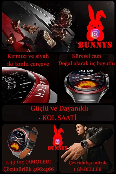 Bunnys Samsung Galaxy Note FE Uyumlu Akıllı Saat Erkekler İçin Konuşma Özellikli Metal Kordon Hediyeli - Resim 2