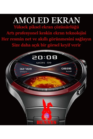 Bunnys Samsung Galaxy S24 Uyumlu Akıllı Saat Erkekler İçin Konuşma Özellikli Metal Kordon Hediyeli - Resim 4