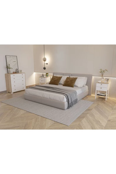 DECOMECH Tustin 5  Şifonyer ve  Komodin Takımı-Safirmese- Beyaz - Resim 4