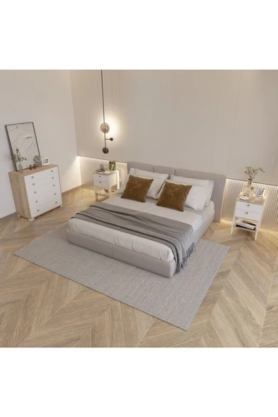 DECOMECH Tustin 5  Şifonyer ve  Komodin Takımı-Safirmese- Beyaz - Resim 3