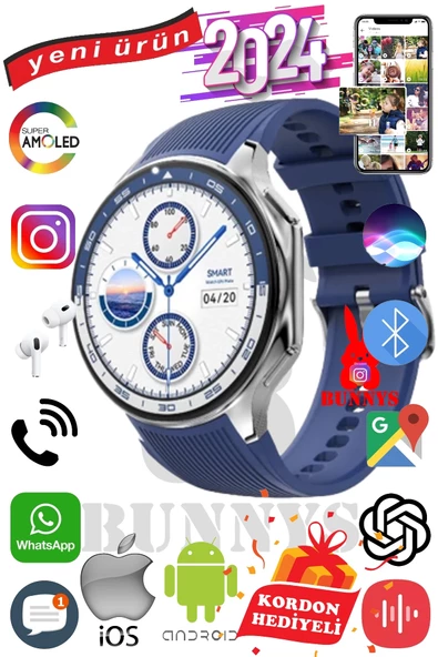 Bunnys Samsung Galaxy A10 Uyumlu Akıllı Saat Konuşma Özellikli Metal Kordon Hediyeli
