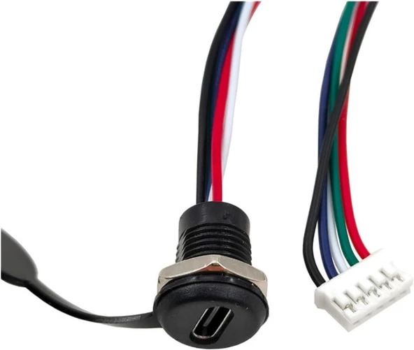 Panel Montajlı USB C Dişi Konnektör - JST-PH-2.0 Konnektör Çıkışı - Siyah - 3