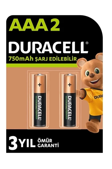 Duracell Şarj Edilebilir Aaa İnce Kalem Pil 750 Mah Şarjlı Kumanda Saat Elektronik Cihaz Pili 2li