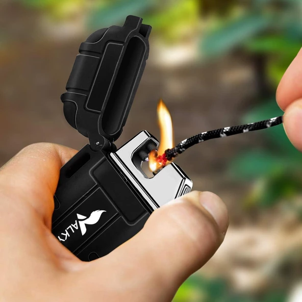 Valkyrie Su Geçirmez Şarjlı USB Çakmak Çift Ark Gazsız Plazma Elektrikli Alevsiz Çakmak Siyah - 5