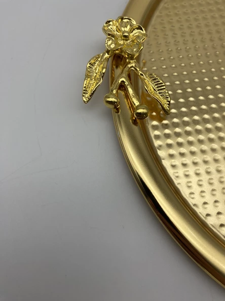 2'li Japon Güllü Yuvarlak Gold Çay ve Kahve Sunum Tepsisi, Dekoratif Servis Tepsisi 22cm - 6