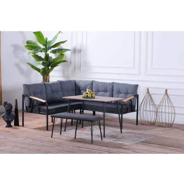 Pimango Piangel Bahçe Ve Balkon Köşe Oturma Takımı, Masalı Ve Puflu, 180x180 Cm Tam Set