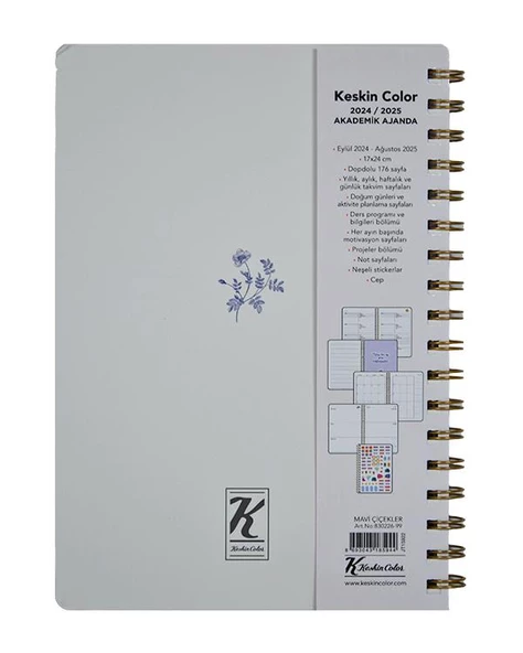 Keskin Color 2024/2025 Akademik Ajanda Mavi Çiçekler - 2