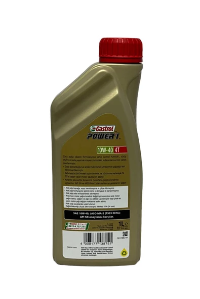 CASTROL Power1 10W-40 4T Motosiklet, 4 Zamanlı Motor Yağı 1 Lt. 4 Adet - Resim 4