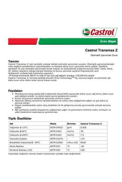 CASTROL Transmax Z Otomatik Şanzuman Yağı - Otomatik Şanzuman ATF Yağı 1 LT - 3