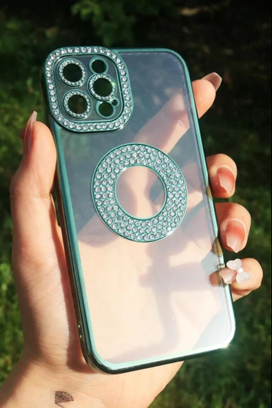 Apple İphone 13 Pro Kılıf Kamera Korumalı Taş Süslemeli Arkası Şeffaf Redclick Asya Kapak - 2