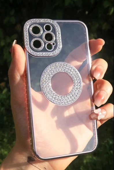Apple İphone 13 Pro Kılıf Kamera Korumalı Taş Süslemeli Arkası Şeffaf Redclick Asya Kapak - 3