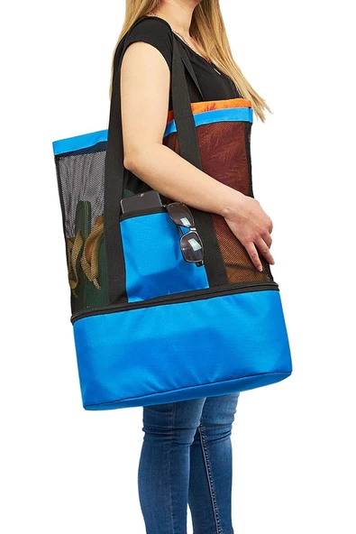 Soğuk Sıcak Tutucu Bölmeli Buzluklu Termos Çantası Plaj Çantası - Resim 3