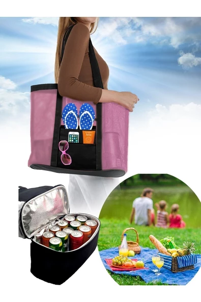 Plaj Piknik Kamp Sıcak Soğuk Korumalı Buzluk Termal Piknik Plaj Kamp Seyahat Çantası 35+15 Litre - 3