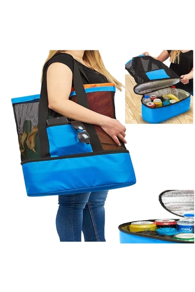 Soğuk Sıcak Tutucu Bölmeli Piknik Plaj Çantası - Resim 2