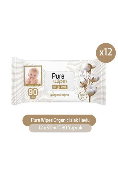 Pure Baby Organik Pamuklu Islak Havlu 12×90 (1080 Yaprak)