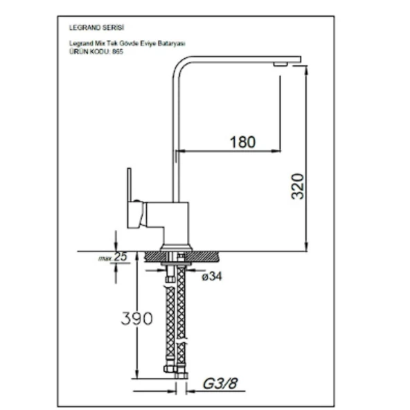 Real Stone BT003 Göksu L Kuğu Eviye Bataryası Krom - 2