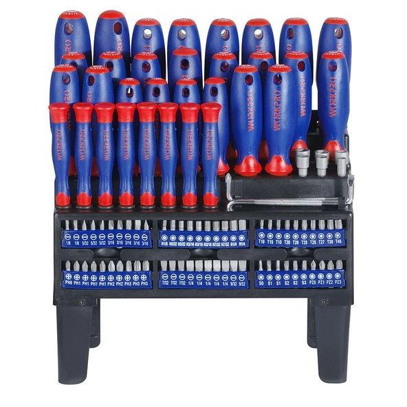 Workpro Wp200507 100 Parça Duvar Askı Aparatlı Profesyonel Cr-V Manyetik Tornavida Ve Bits Uç Seti