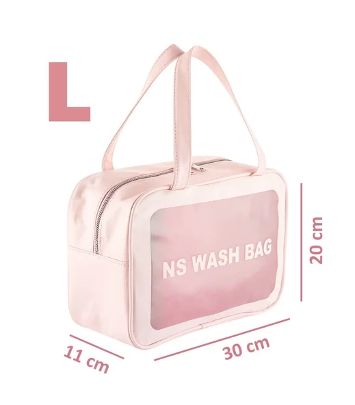 Şeffaf Seyahat Makyaj Organizeri Kozmetik Çantası - Açık Pembe Large - 4