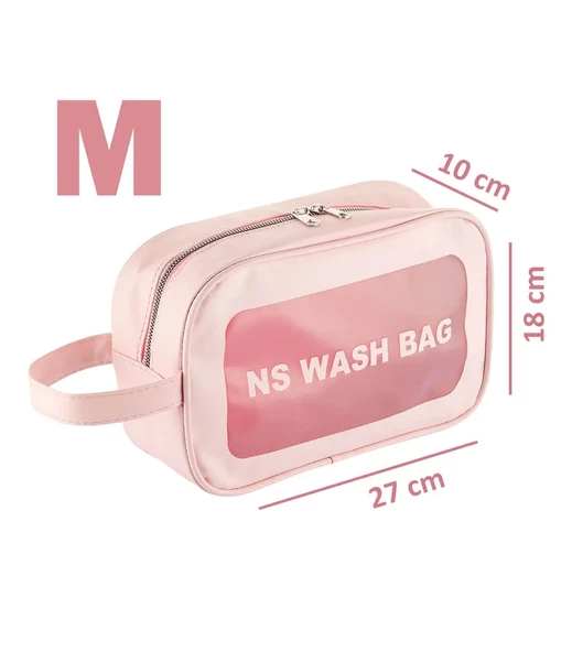 Şeffaf Seyahat Makyaj Organizeri Kozmetik Çantası - Açık Pembe - 7