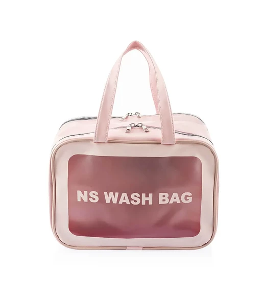 Şeffaf Seyahat Makyaj Organizeri Kozmetik Çantası - Açık Pembe - 12