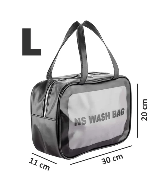 Şeffaf Seyahat Makyaj Organizeri Kozmetik Çantası - Siyah Large - 2