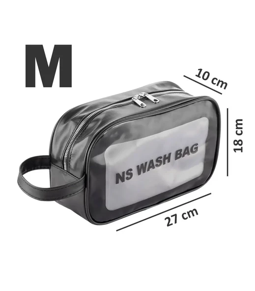 Şeffaf Seyahat Makyaj Organizeri Kozmetik Çantası - Siyah Medium - 5