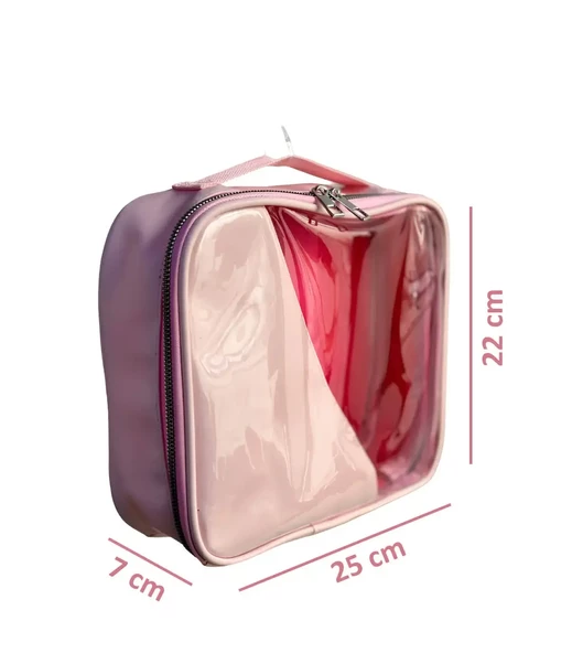 Şeffaf Seyahat Makyaj Organizeri Kozmetik Çantası - MKJ-300 Açık Pembe - 3