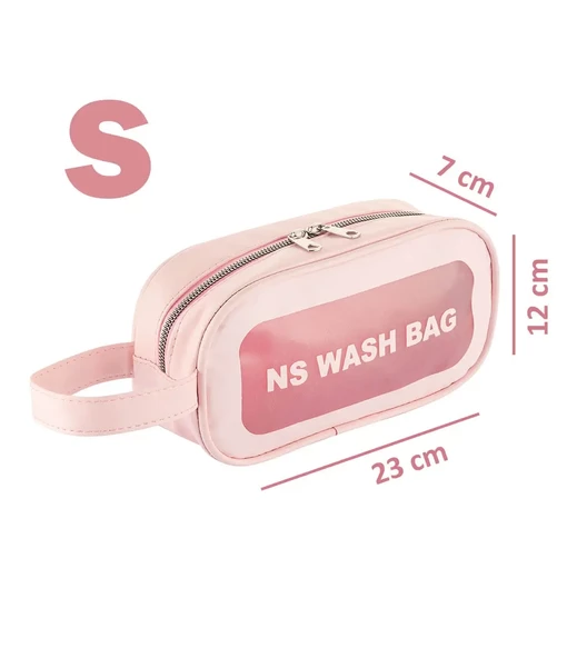 Şeffaf Seyahat Makyaj Organizeri Kozmetik Çantası - Açık Pembe Small - 5