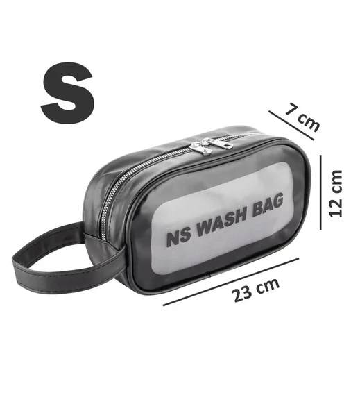 Şeffaf Seyahat Makyaj Organizeri Kozmetik Çantası - Siyah Small - 5