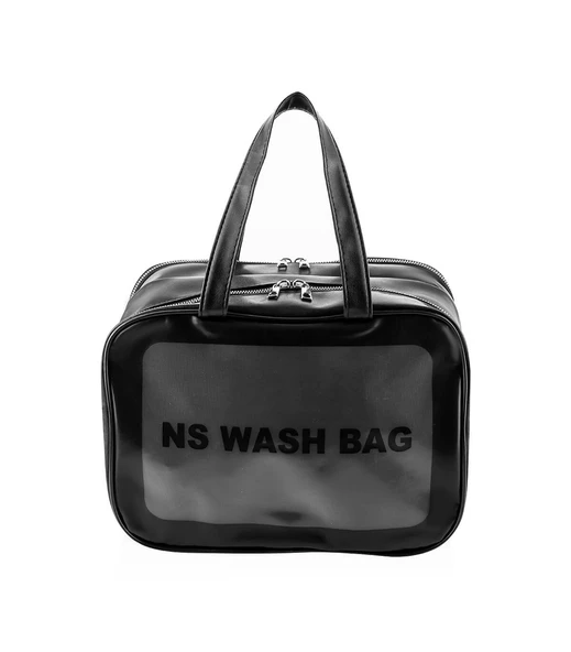 Şeffaf Seyahat Makyaj Organizeri Kozmetik Çantası - Siyah - 12