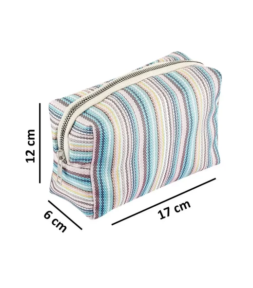 Voice Clutch Seyahat Makyaj Organizeri Kozmetik Çantası Kumaş - 250 Çizgi Desenli - 2