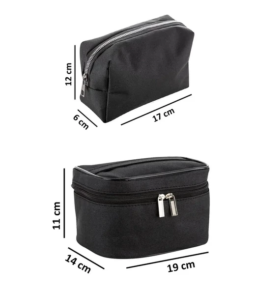 Seyahat Makyaj Organizeri Çok Fonksiyonlu Kozmetik Çantası Kumaş - 2'li Set Siyah - 6
