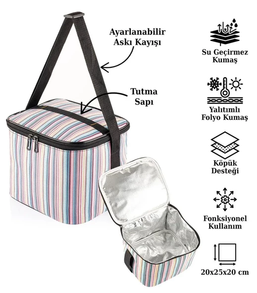 Kamp Piknik Termal Soğutucu Yalıtımlı Buzluk Termos Çanta - 920 Çizgi Desenli - 5