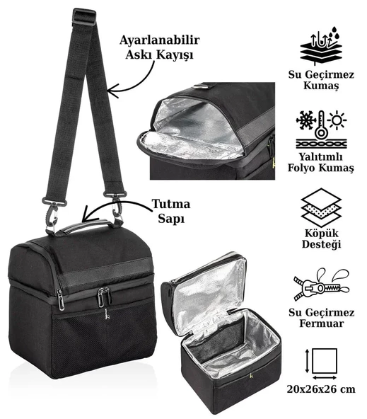 Su Geçirmez Kamp Piknik Termal Soğutucu Yalıtımlı Buzluk Termos Çanta - 980 Siyah - 5