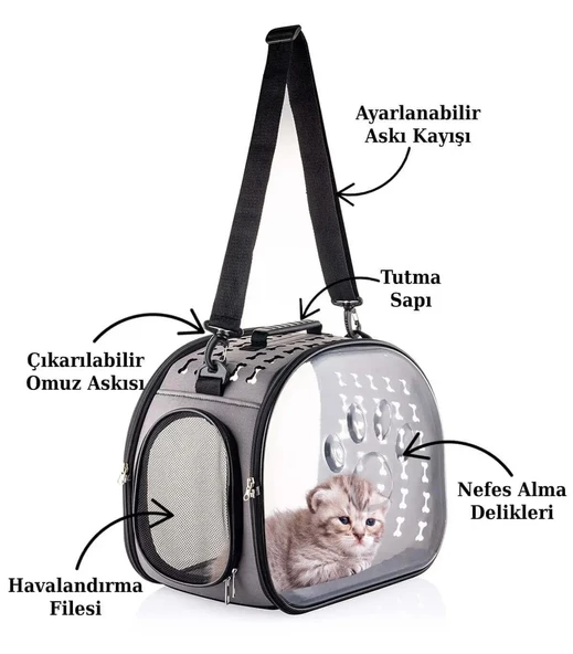 Şeffaf Uzay Kapsülü Nefes Alabilir & Katlanabilir Kedi-Köpek Taşıma Çantası - 9