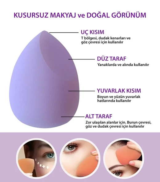 Make Up Blender Makyaj Süngeri Seti 3'lü - Mor - 6