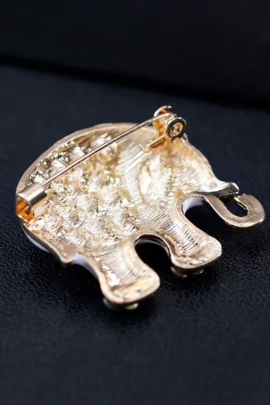 Renkli Taşlarla Süslenmiş Zarif Fil Broş - Resim 4